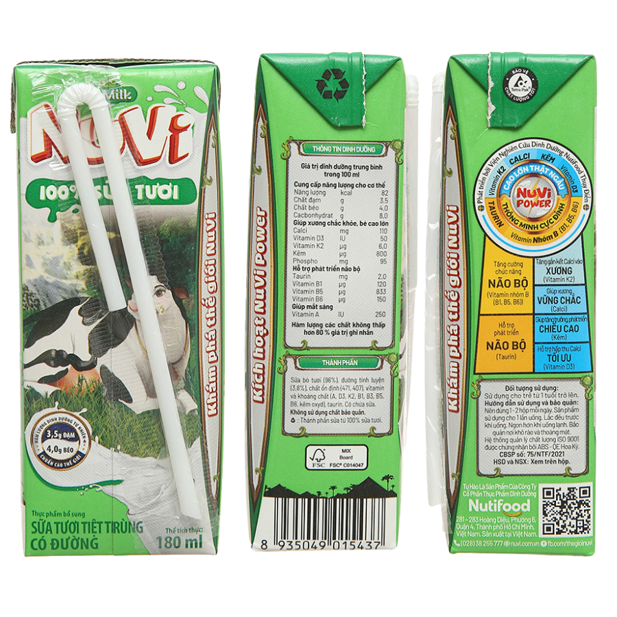 STTT NuVi 100% có đường 4*180ml 3